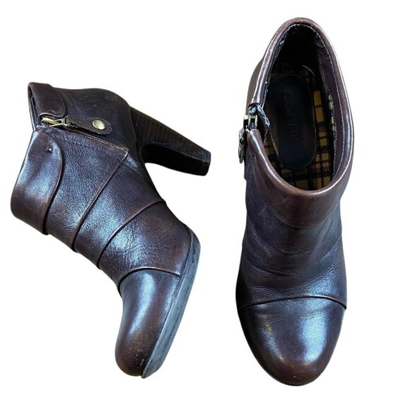 Connie Boots Women's Colleen Side Zip Ankle Bootie Leather Heels 7M Brown #329C - Picture 3 of 9